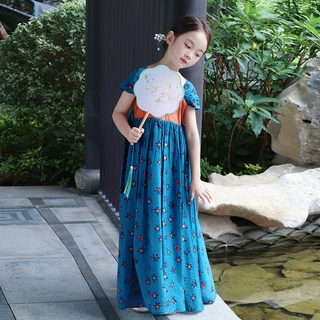 中国风女童唐装刺绣连衣裙夏季新中式儿童汉服古装中长款旗袍裙子