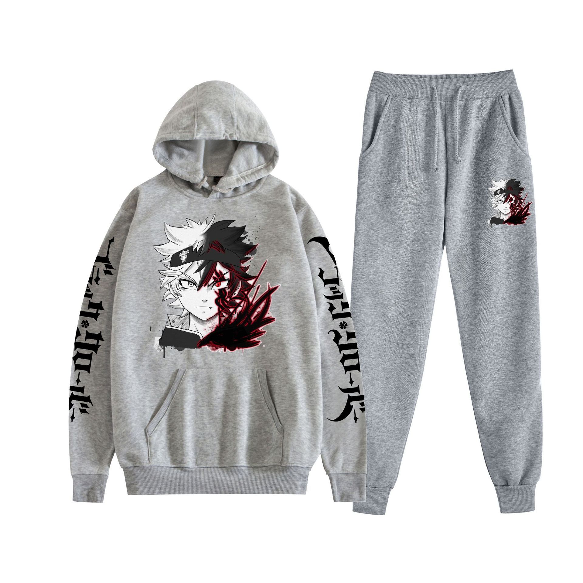 Comercio exterior nuevo estilo riman negro trébol de cuatro hojas Black Clover suéter con capucha corsés traje de dos piezas