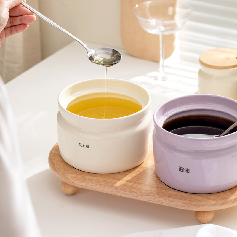 Tanque de aceite de cerdo de cerámica caja de condimento resistente a altas temperaturas condimento sal tarro aceite de cocina olla picante botella de pimienta frasco hogar tanque de aceite