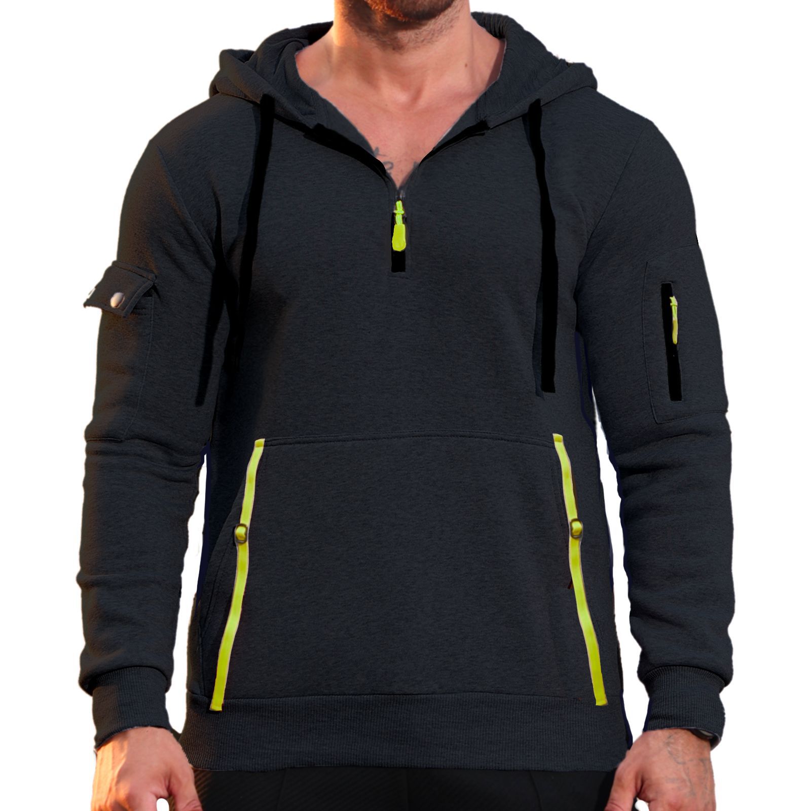 26 Europa y los Estados Unidos transfronterizos primavera y otoño sudadera encapuchada chaqueta con cremallera comercio exterior americano multibolsillo sudadera deportiva casual hombre