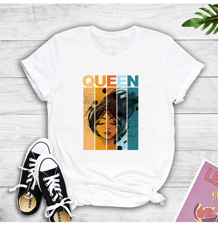 queen color matching hand-painted girl print short-sleeved T-shirt  NSYIC58810