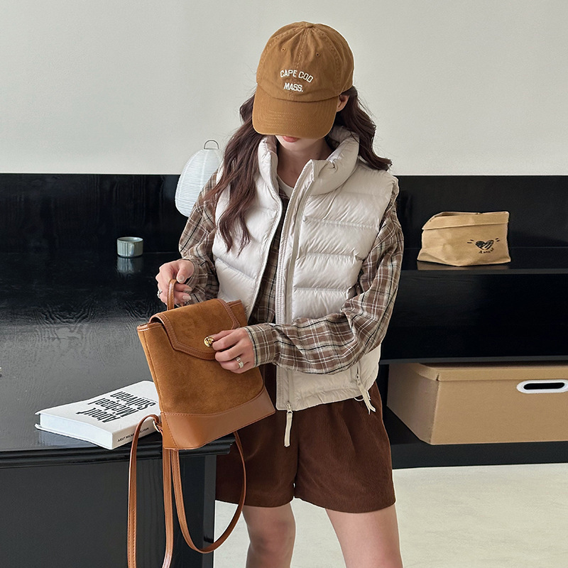 綿ベスト女性 20245 秋冬新韓国スタイルスタンドカラーショート綿チョッキポケットジッパー軽量スリム馬|undefined
