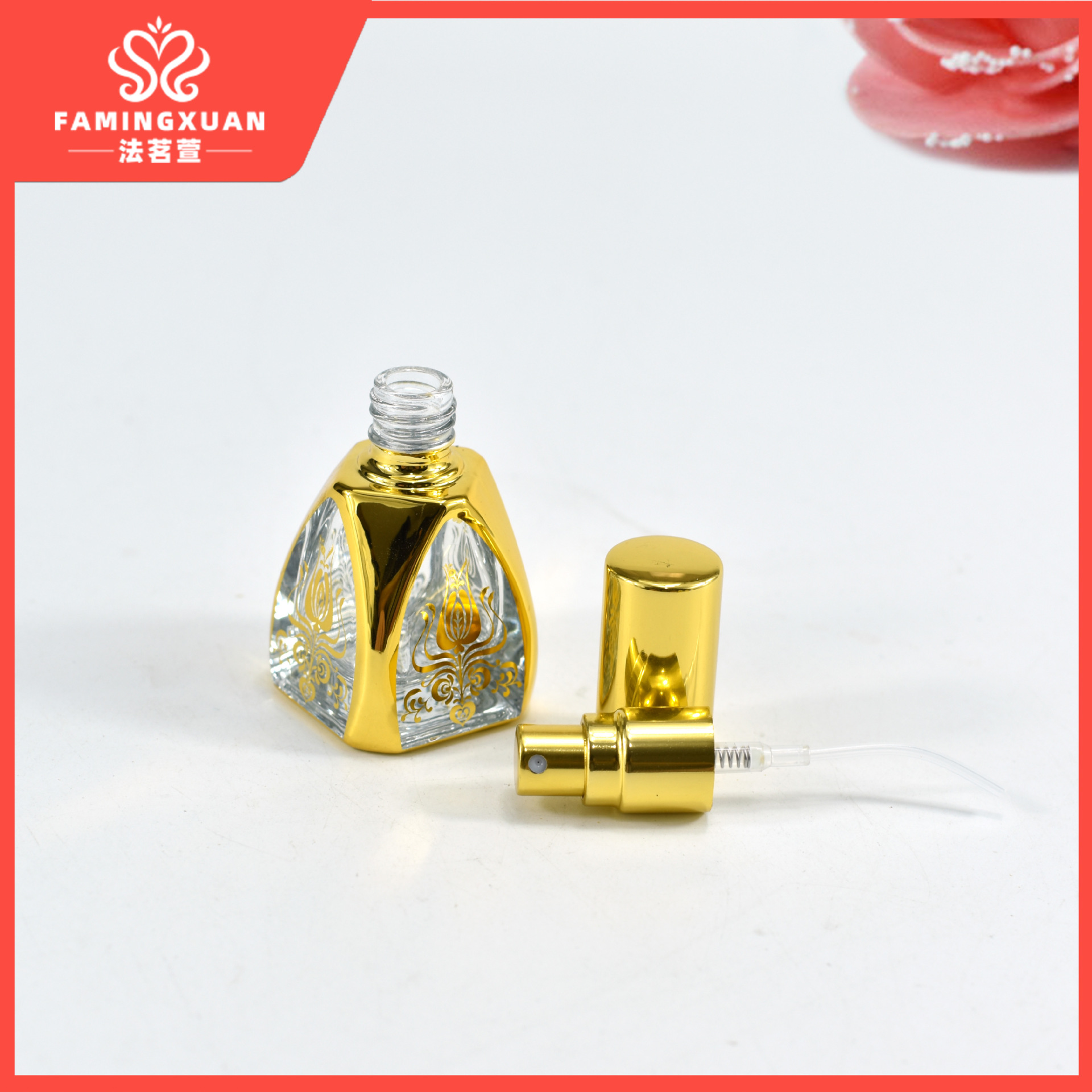 Botella de Perfume Recargable Fa Mingxuan, Botella Vacía para Perfume al por Mayor, Botella de Perfume Vacía de Vidrio con Pulverizador y Estampado Dorado de 12 ml