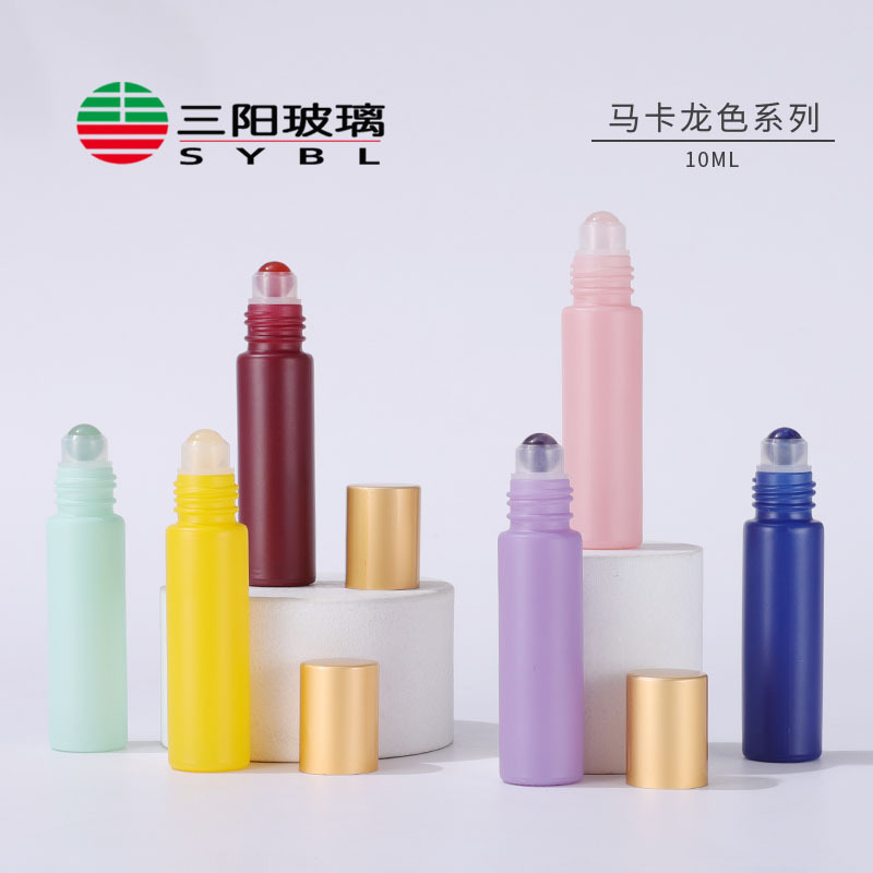 马卡龙玉石滚珠瓶10ml加厚玻璃香水瓶 水晶玉石滚珠 精油按摩棒