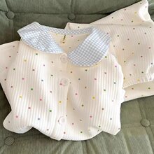 风甜美彩色波点夹棉睡衣女春夏加厚空气棉保暖学生家居服套装