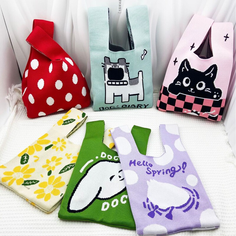 New Fashion Cartoon Knitted Handbag Women's Fashion All-match Go-to-work Small Bag Lunch Bag Lunch Box Bag