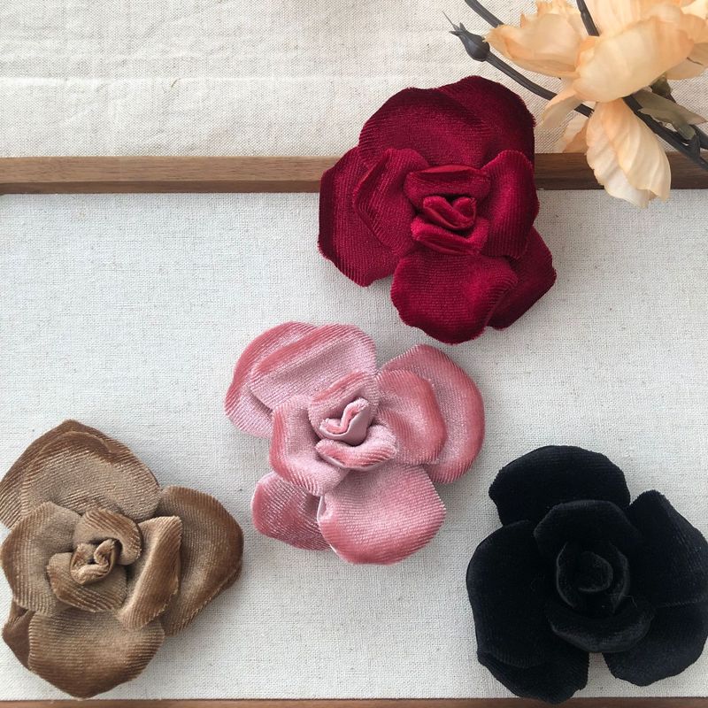 韩版纯色布艺山茶花饰品diy手工发夹胸针服装配件定型布艺花朵|undefined