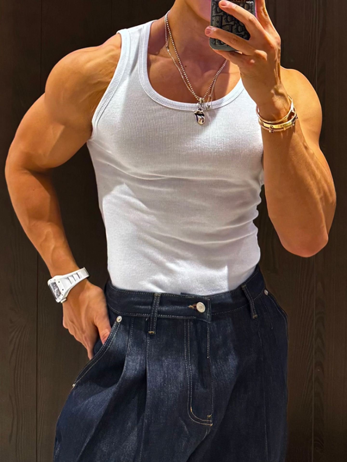American-Style Threaded Sports Fitness Vest for Men, Summer Elastic Slim-Fit Sleeveless T-Shirt That Highlights Muscles, American-Style Sweat-Absorbing Tank Top