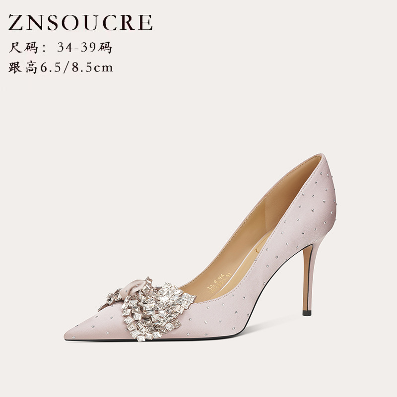 708-C72 New French-style high-heeled wedding shoes with rhinestone bow, sheepskin pointed toe design, women's shoes with fine sparkling rhinestones 708-C72 New French-style high-heeled wedding shoes with rhinestone bow, sheepskin pointed toe design, women's shoes with fine sparkling rhinestones