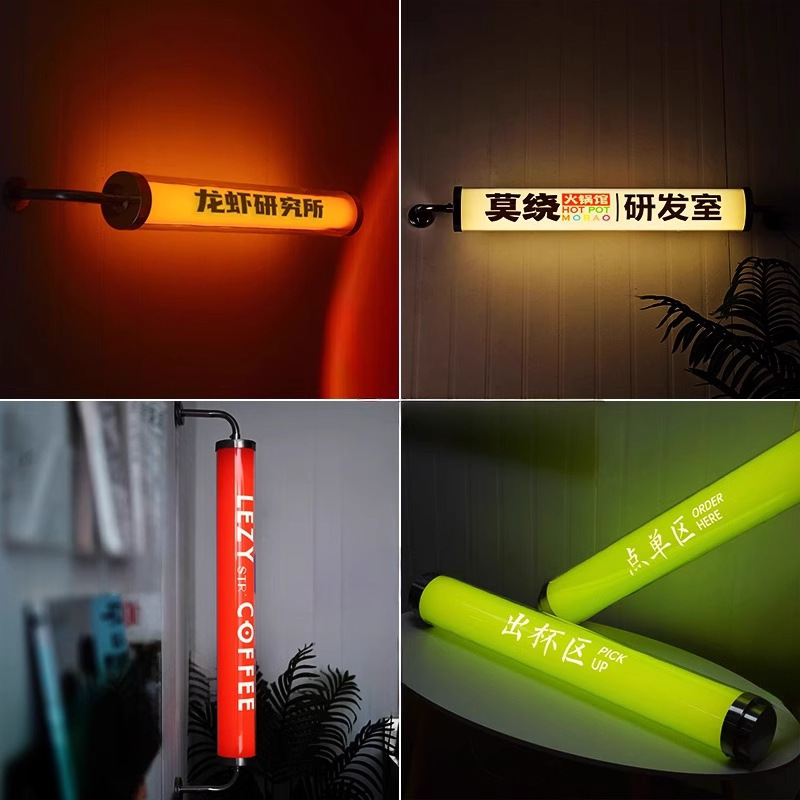 Customized Acrylic Lamp Led 360 Degree Luminous Round Advertising Sign Neon Door Head Popular Cylindrical Light Box