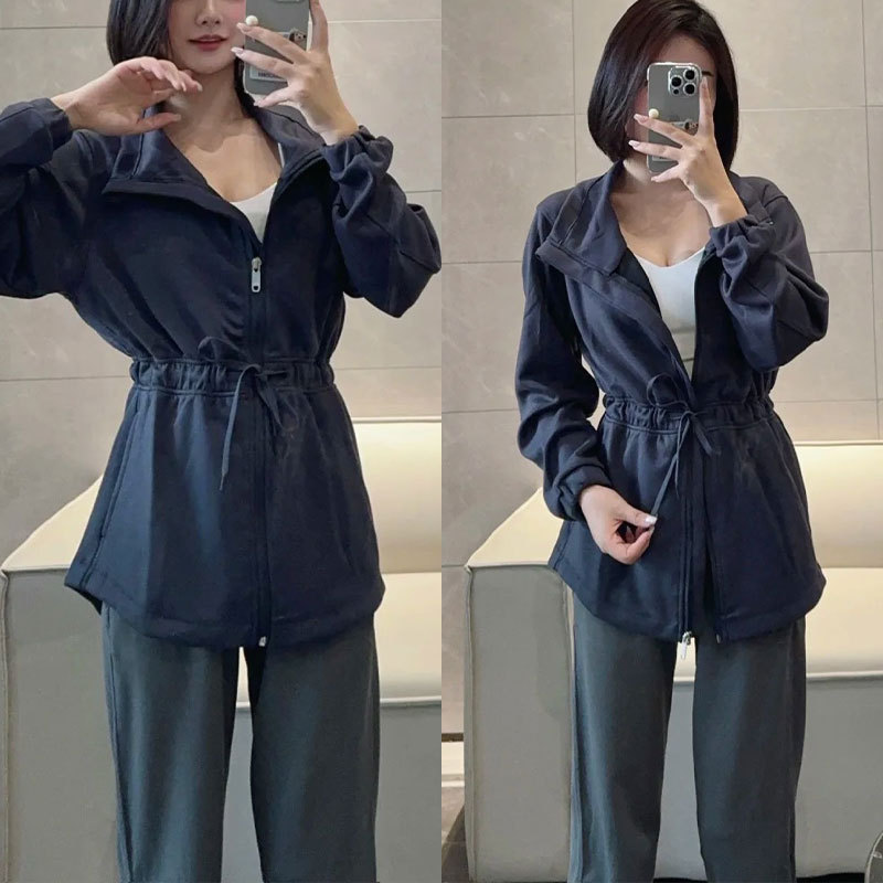 新款休闲运动风衣外套女秋冬Cinch-waist健身长袖瑜伽服上衣夹克|undefined