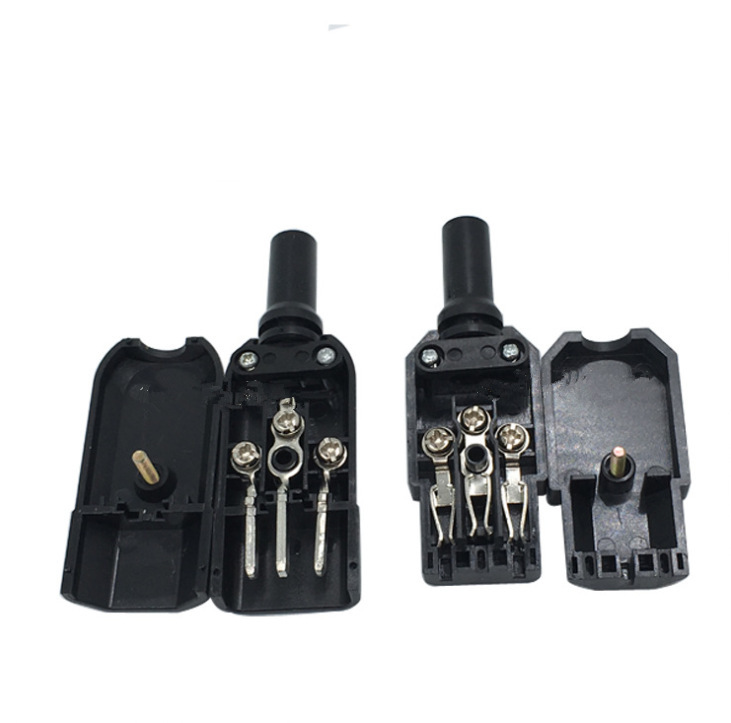 批发加厚16A品字公插 C14三竖接线插头带护线圈 三轮车电瓶电X20