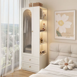 Bedside Table Bedside Storage Cabinet Small Apartment Coat Rack Floor-Standing Cream Wardrobe Bedroom Home Wardrobe Solid Wood Children
