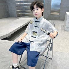 子供服男児漢服夏服セット2025新型古風夏唐装少年夏服大童中国風