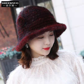 渔夫帽女秋帽子冬女貂绒盆帽皮草秋冬百搭韩版潮时尚貂皮帽水貂毛