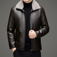 品牌皮衣男羽绒加厚皮毛一体冬季保暖中年爸爸男士皮夹克外套批发