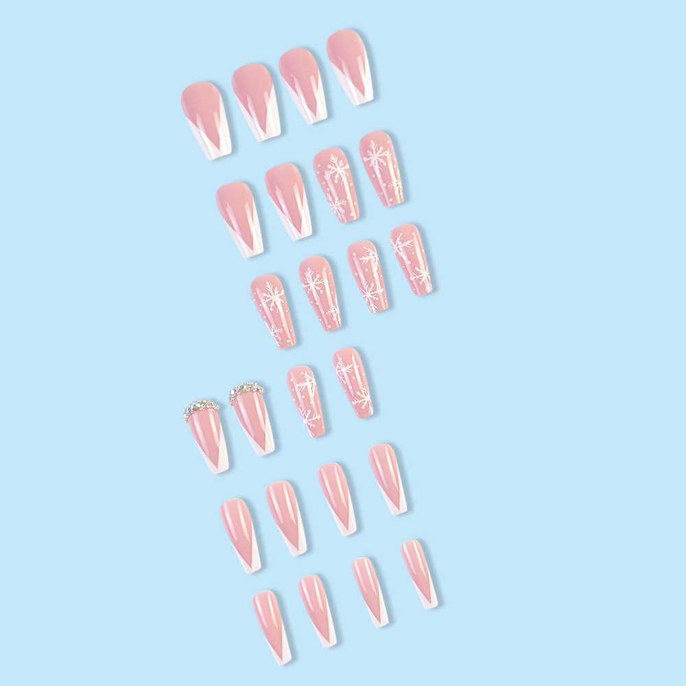 Polvo desnudo de copo de nieve decoración de uñas de Navidad venta caliente transfronteriza suave y delicada 24 piezas de parche de uñas falsas