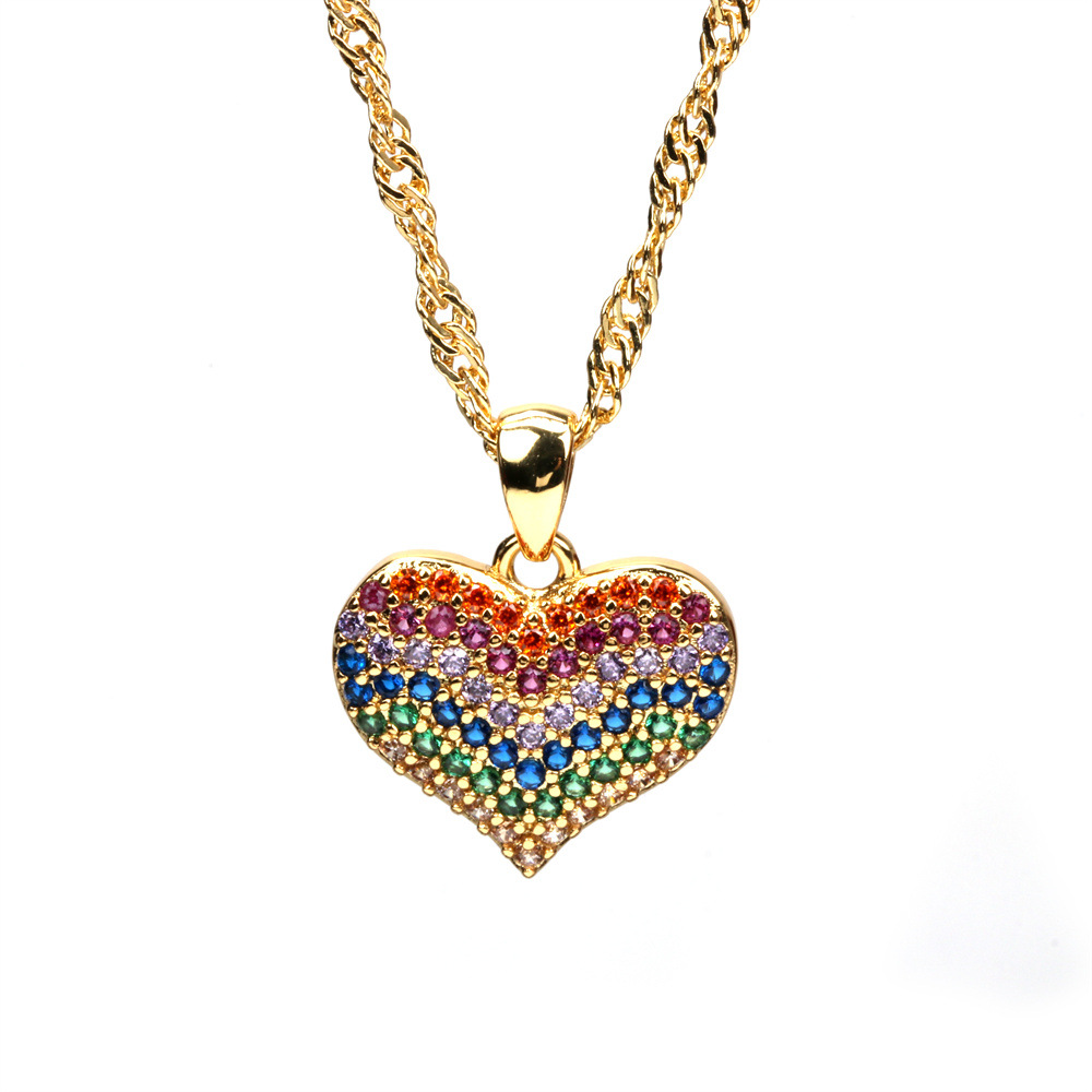 Copper Diamond Love Necklace Copper Pendant Water Wave Chain display picture 3
