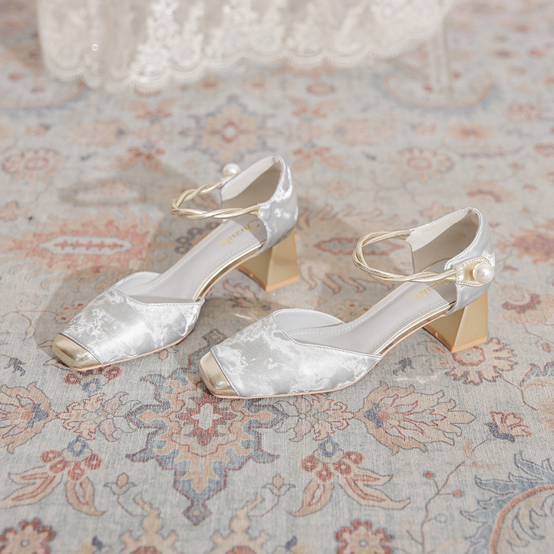 2319-12 National Style Women's Shoes New Chinese Style Thick Heel with Skirt Strap Mary Jane Baotou Back Hollow Sandals Summer