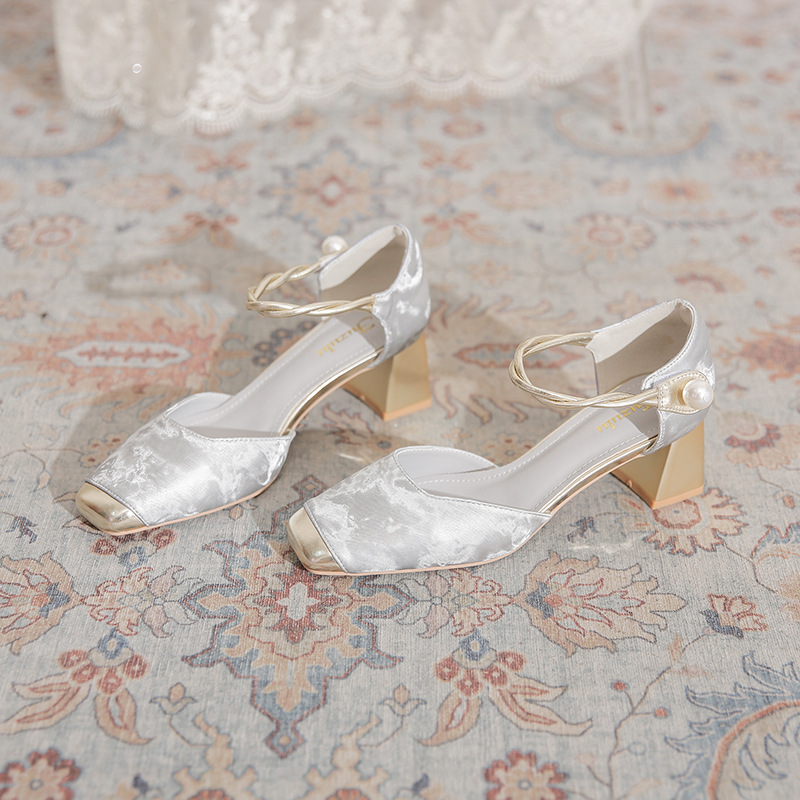 2319-12 National Style Women's Shoes New Chinese Style Thick Heel with Skirt Strap Mary Jane Baotou Back Hollow Sandals Summer