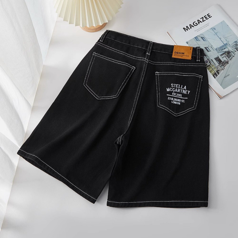 Black Denim Shorts for Women Spring and Summer 2025 New High-Waisted Slim Loose Straight Mid-Pants Thin Five-Quarter Pants