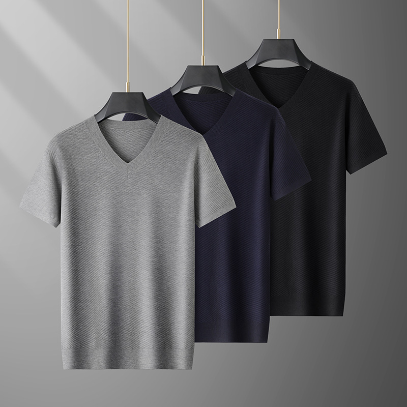 2026 Autumn and Winter New Men's Fashion Plus-Size Casual V-Neck Short-Sleeve Sweater Knitwear