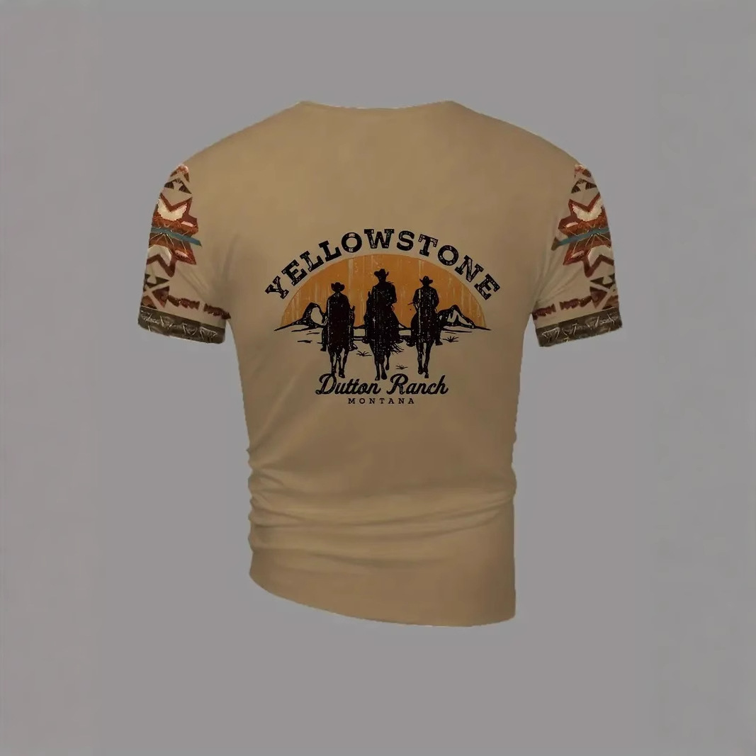 Camiseta de cuello redondo de manga corta transpirable de malla suelta casual para hombre con estampado 3D de camello del desierto retro clásico