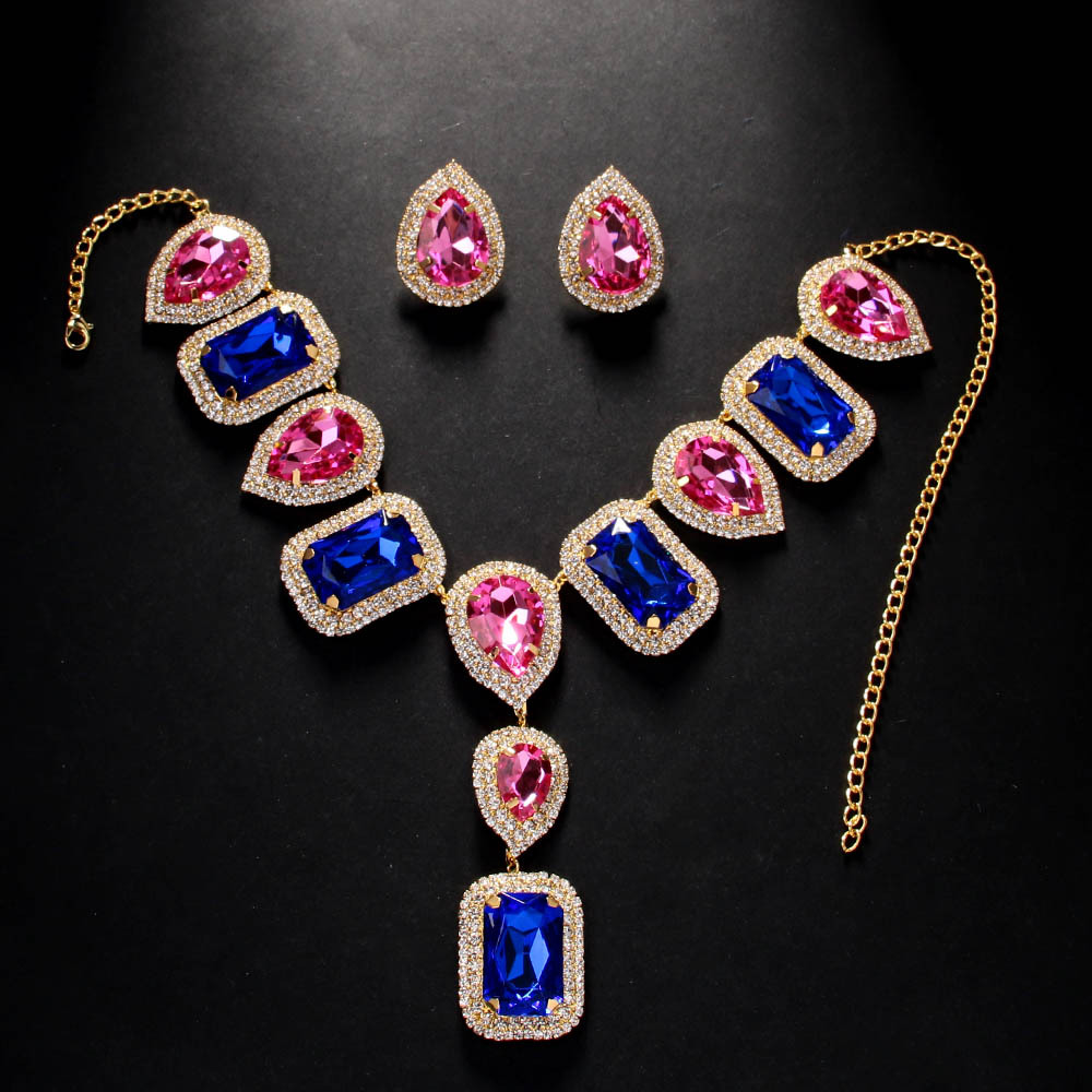 AliExpress Fashion Juego de joyas geométricas Cadena de clavícula de sentido avanzado Pendientes de gota de agua Accesorios Jewelry Set femenino