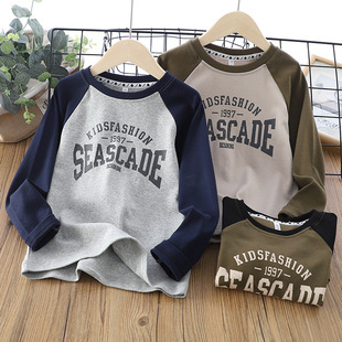 Children's Bottoming Shirt 2025 Spring New Style Long-Sleeved T-Shirt for Men, Women, Middle and Large Kidsren, Korean Style Letter Long-Sleeved Round Neck Top