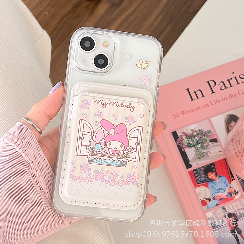 Japanese and Korean-style iPhone15ProMax Apple 14 Cartoon Meruti Magnetic Card Bag PU Leather Phone Case 13