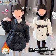 女童加绒夹棉外套秋冬新款洋气冬装保暖棉服中长款女孩网红棉衣潮