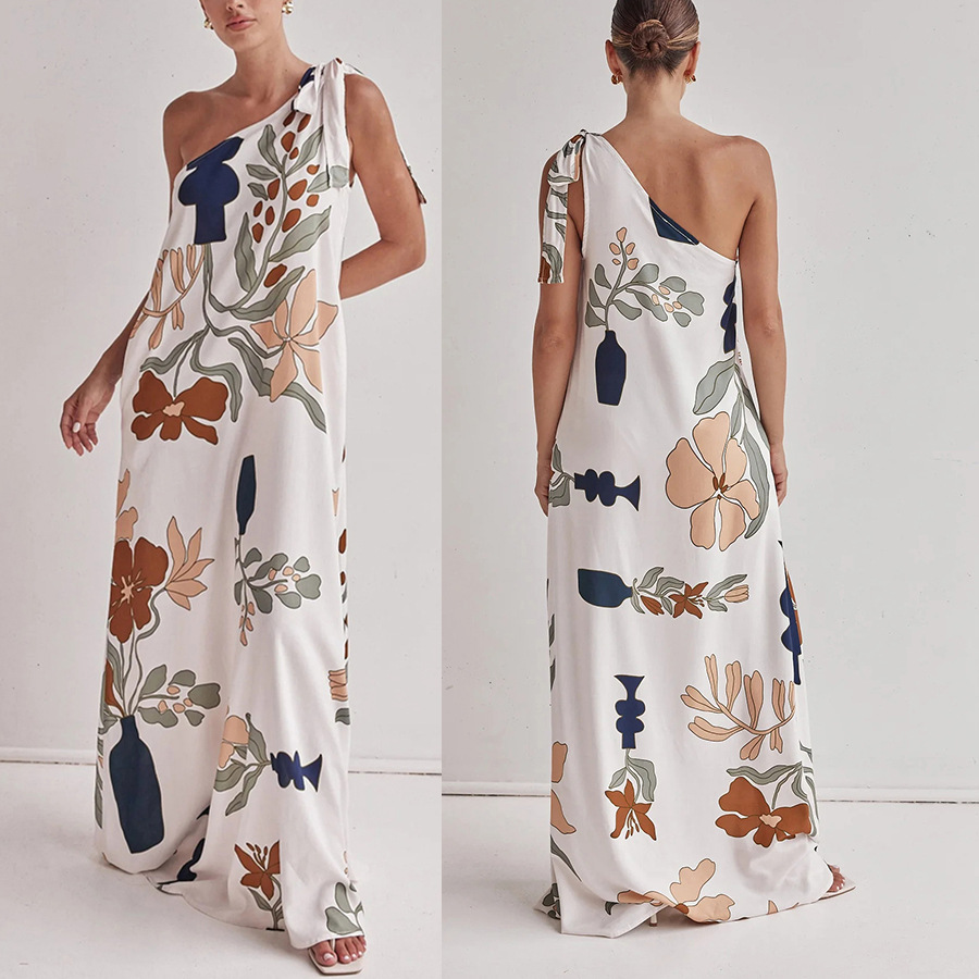 192g Weight Maxi Long Dress Dress Length Type Sleeveless Sleeve Length Sheath Dress Dresses Type Sleeveless Sleeve Type Polyester Fabric Type Mid Waist Waist Line Holiday, Selfie Occasion Wholesale Women's Casual Elegant Streetwear Pocket Printing Holiday Selfie Oblique Collar Sleeveless Sheath Dress