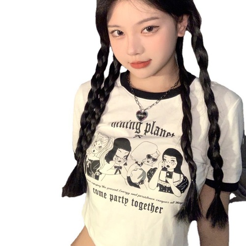 Sweet and Spicy Style Women's Short Sleeve T-Shirt Summer 2025 Design-Focused Fitted Revealing Navel Short Top for Students