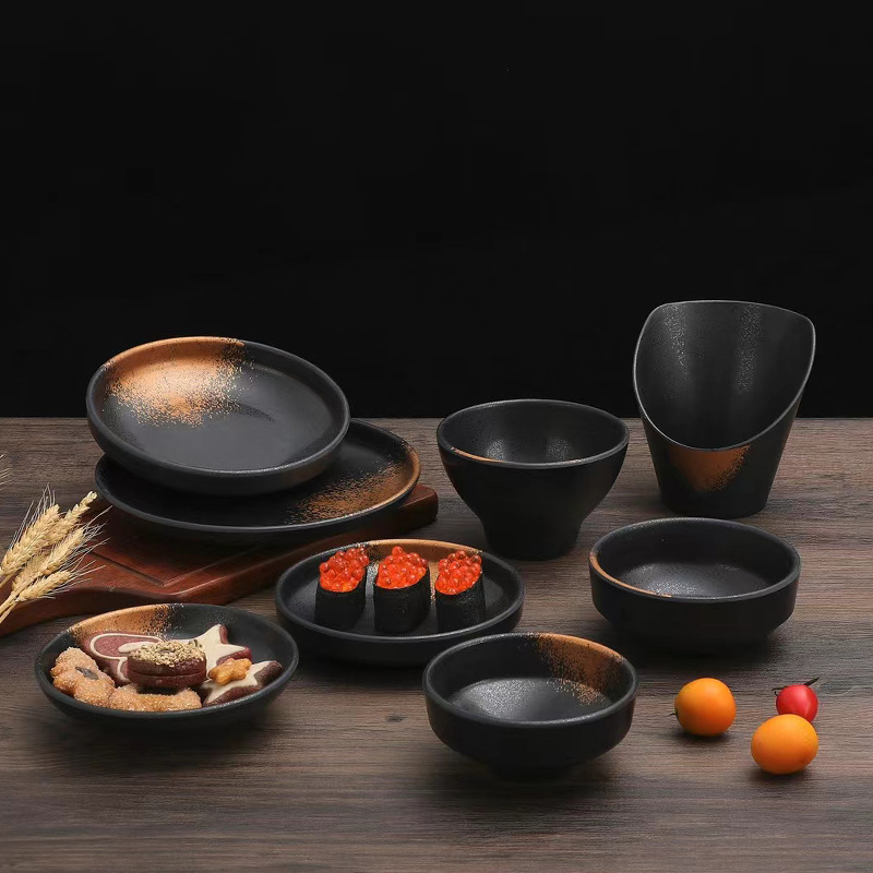 Black Gold Japanese Cuisine Soup Bowl Large Bowl Noodle Bowl Salad Bowl Retro Korean Barbecue Shop Commercial Melamine Imitation Porcelain Tableware Black Gold Japanese Cuisine Soup Bowl Large Bowl Noodle Bowl Salad Bowl Retro Korean Barbecue Shop Commercial Melamine Imitation Porcelain Tableware
