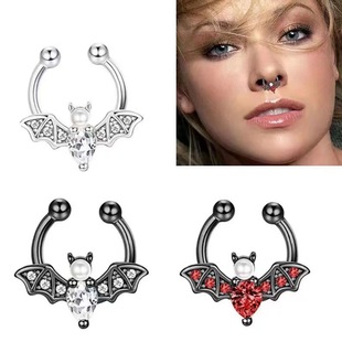 Amazon Hot Selling Stainless Steel Bat Set Zircon Pearl Nose Ring Nasal Septum Perforation-free Nose Cross-border Wholesale