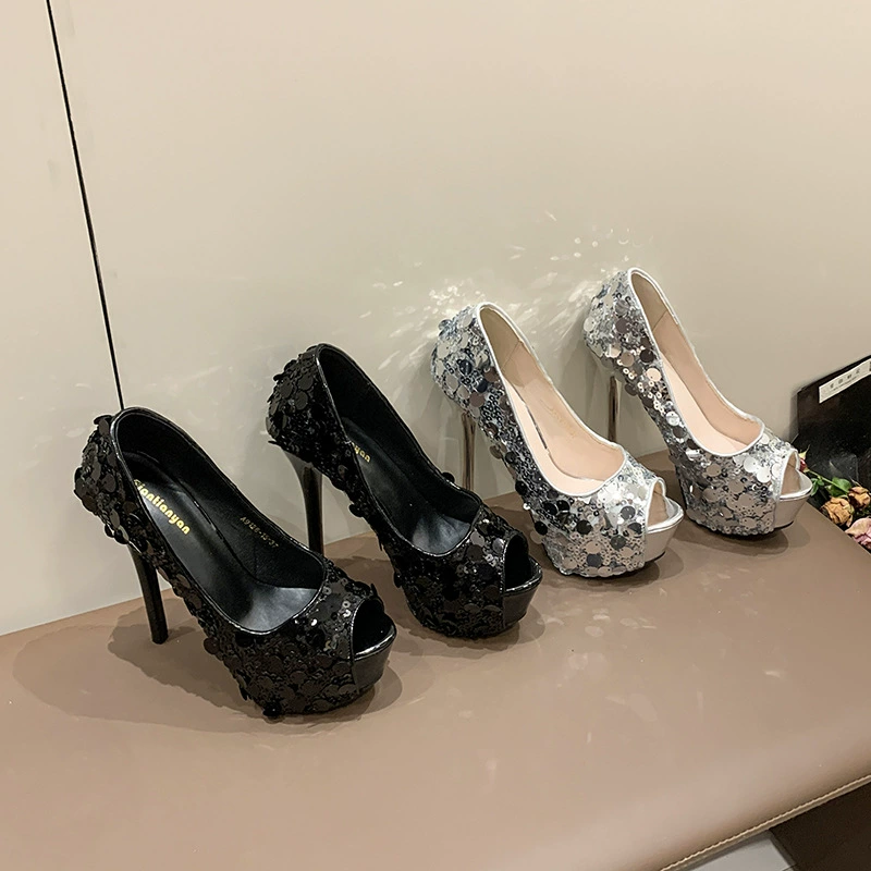 Flash Crystal Trend Европейский и Американский сексуальный ночной клуб модная рыбья клюв на высоком каблуке водонепроницаемая платформа мелкая женская одиночная обувь