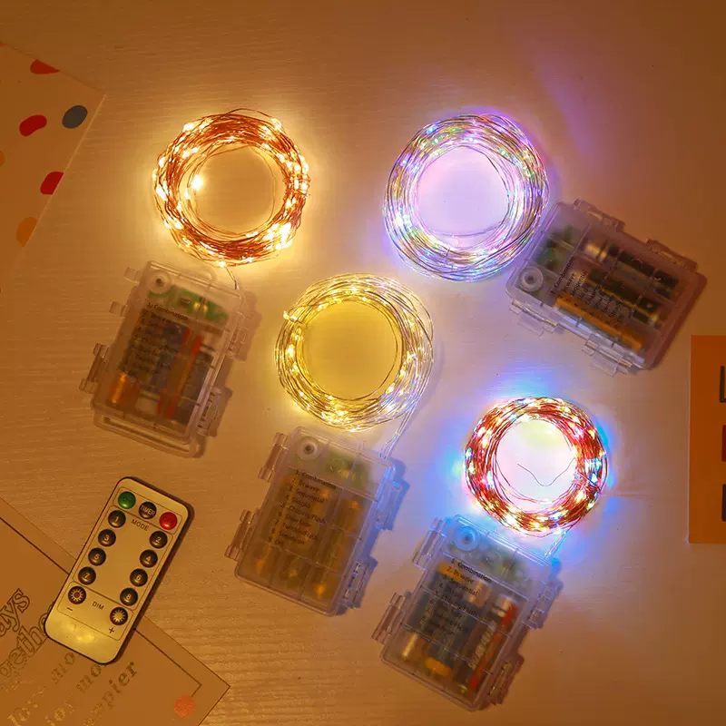 led铜线灯遥控定时8功能户外防水电池盒铜丝灯彩灯串节日装饰灯