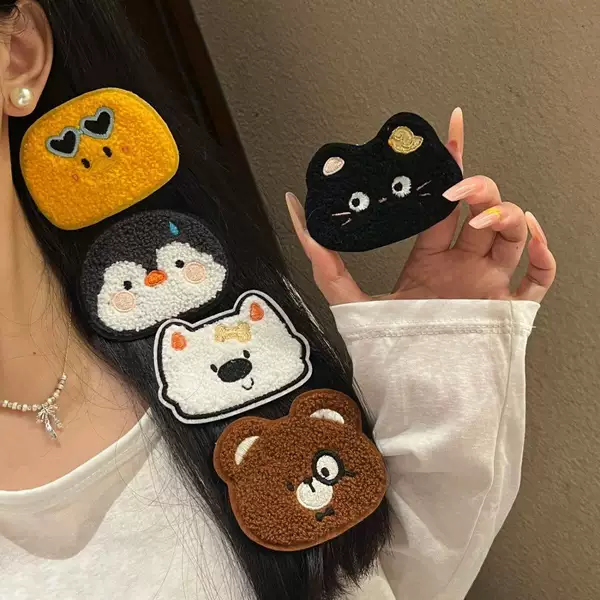 Autumn and Winter Plush Animal Bangs Stickers, Cartoon Cat and Duck Magic Hair Stickers for Girls' Forehead Hair
