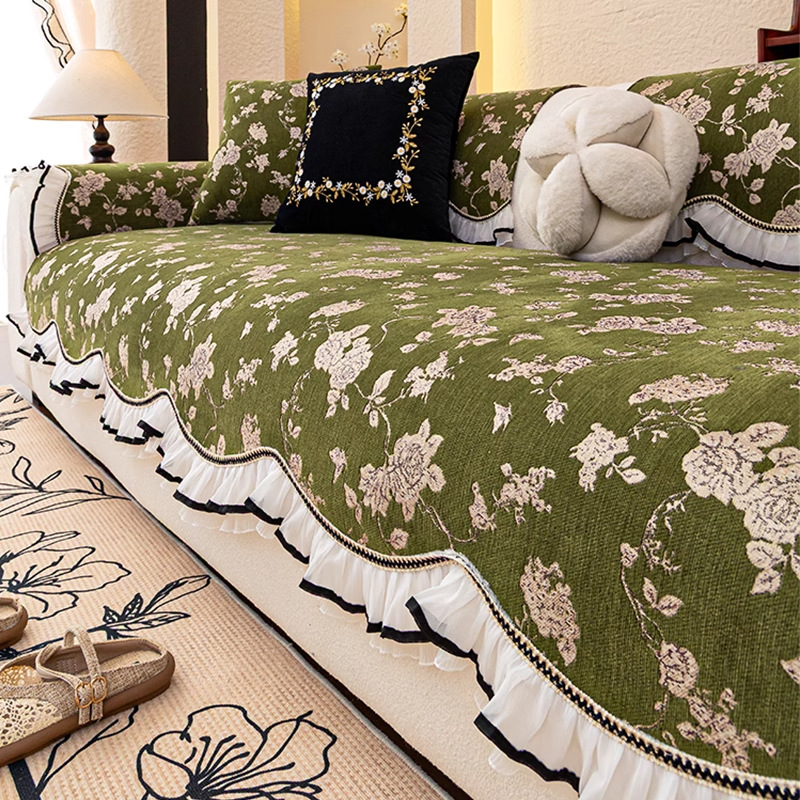 Cojín de sofá de alta calidad de lujo ligero Four Seasons Universal 2025 nuevo cojín de tela de cubierta de sofá de estilo antiguo fijo antideslizante