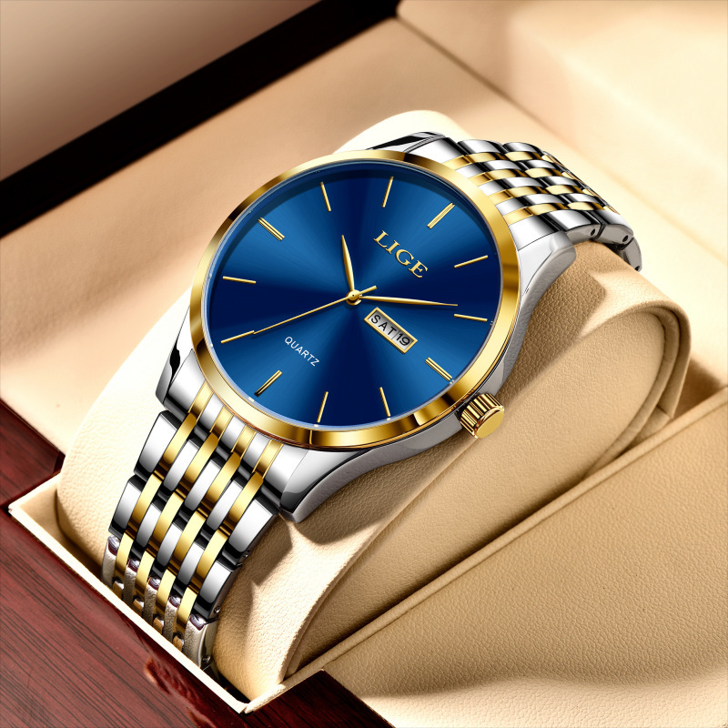 Cross-border Explosions High-end Business Men's Watch Wholesale Luminous Waterproof Calendar Steel Band Quartz Watch Fashion Trend