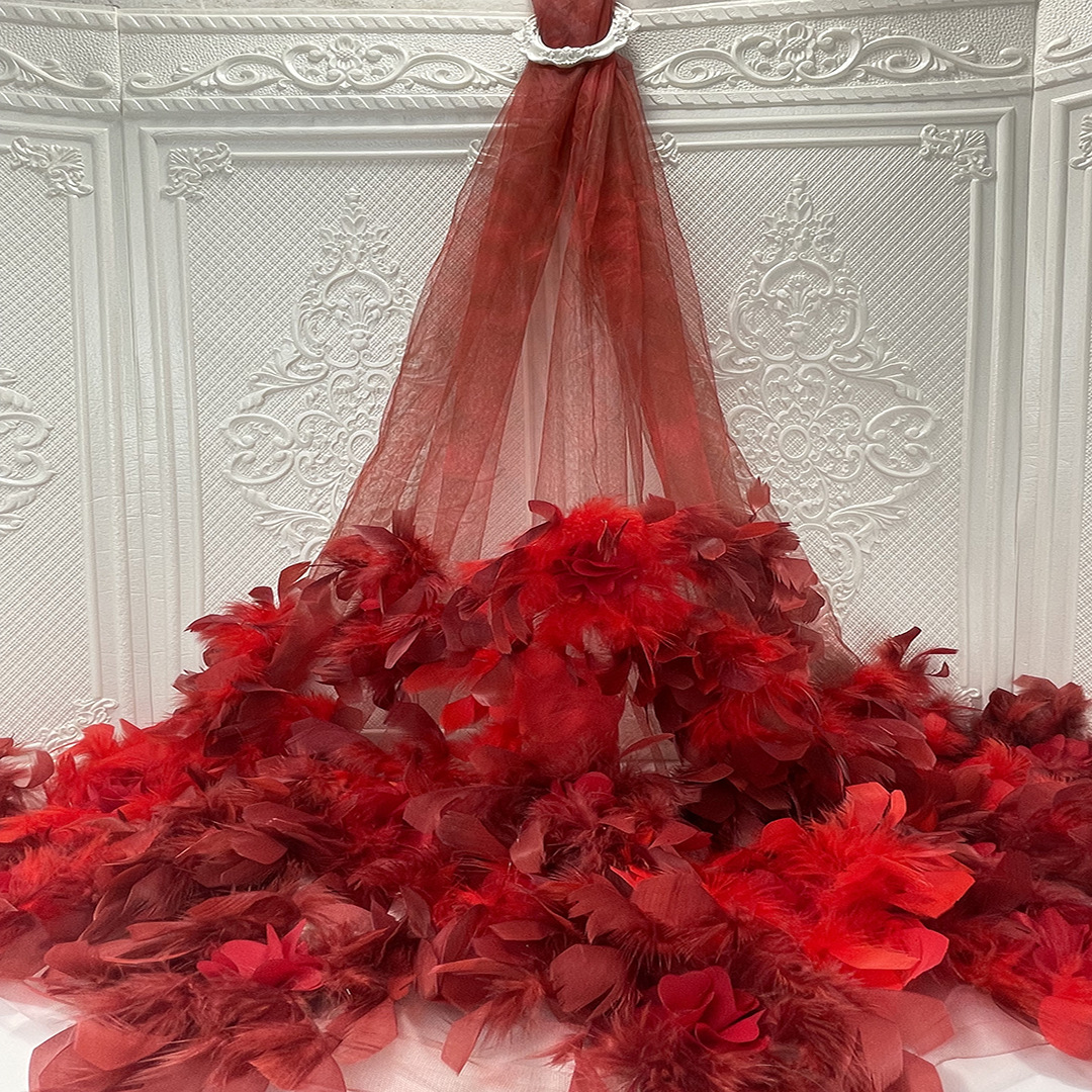 Vestido de encaje de hadas de alta gama accesorios de vestido de encaje teñido en tres dimensiones de tela de plumas hechas a mano de encaje JX2137