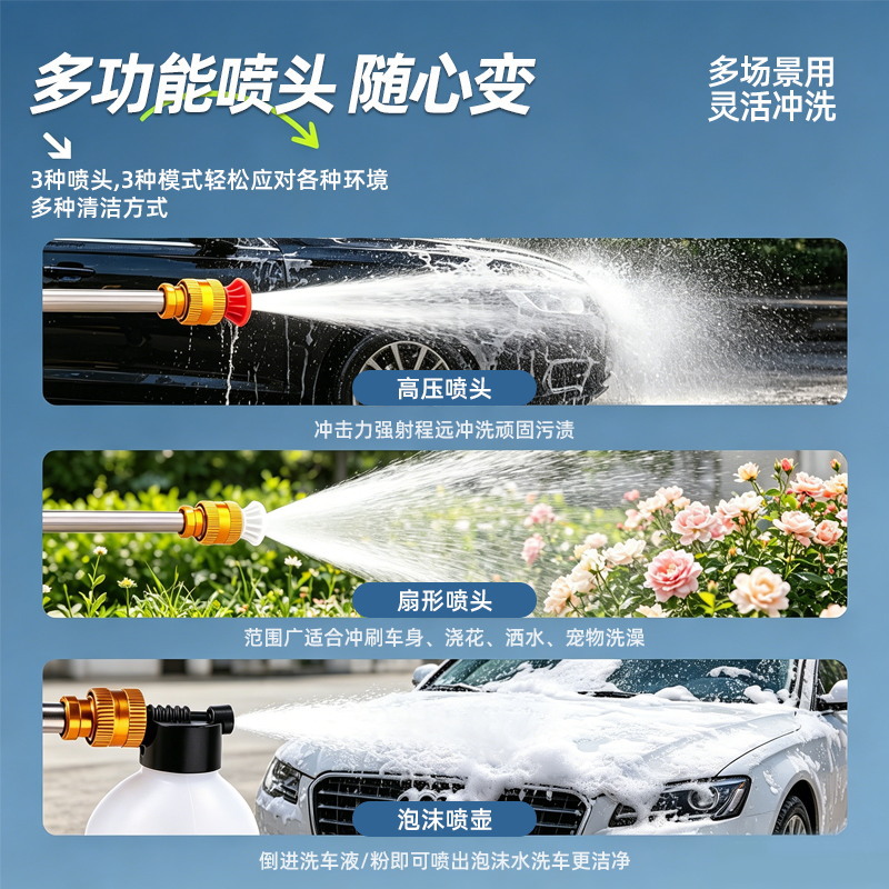 Lavadora de automóviles portátil doméstica de alta potencia pistola de agua portátil de litio eléctrico de alto voltaje inalámbrica arma especial para lavar automóviles