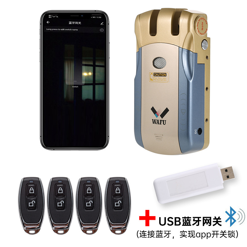 Cerradura WAFU sin llave con diseño de cabeza de toro para puerta de entrada, cerradura eléctrica invisible antirrobo con control remoto, cerradura inteligente Tuya para uso doméstico.