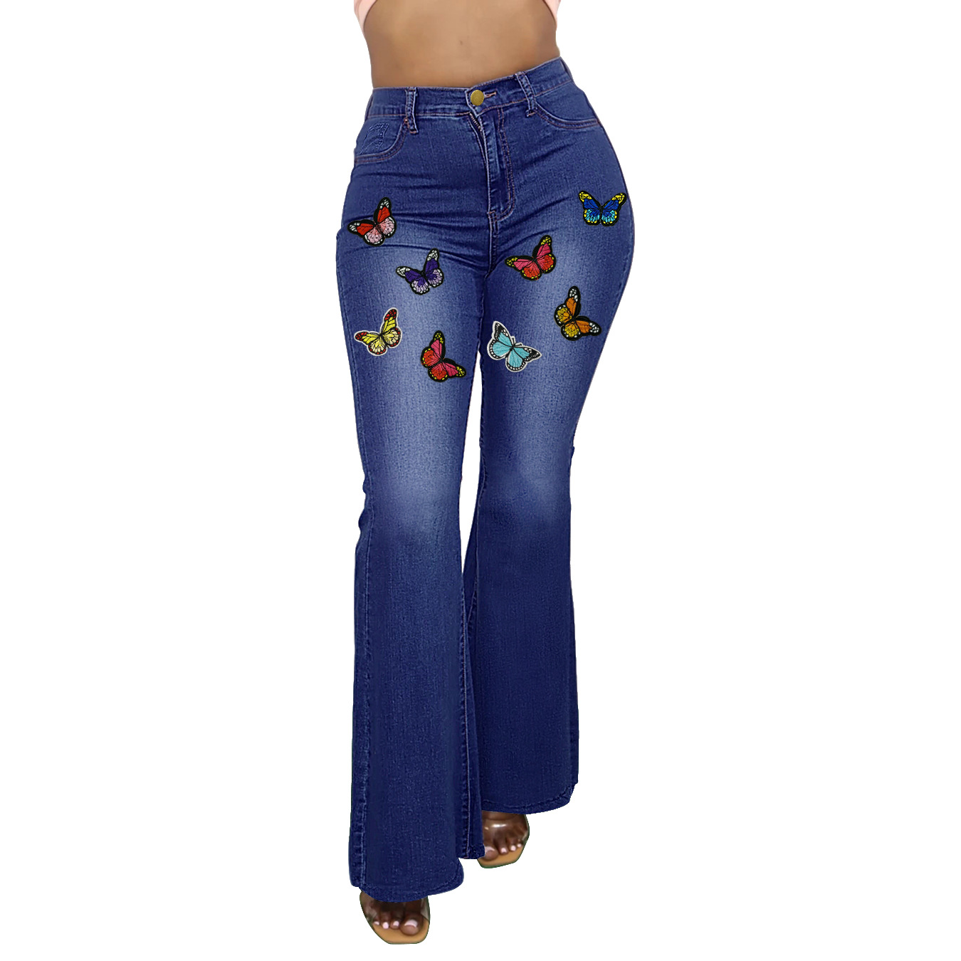 Micro-Elastic Embroidery Painting Bootcut Jeans NSWL116470