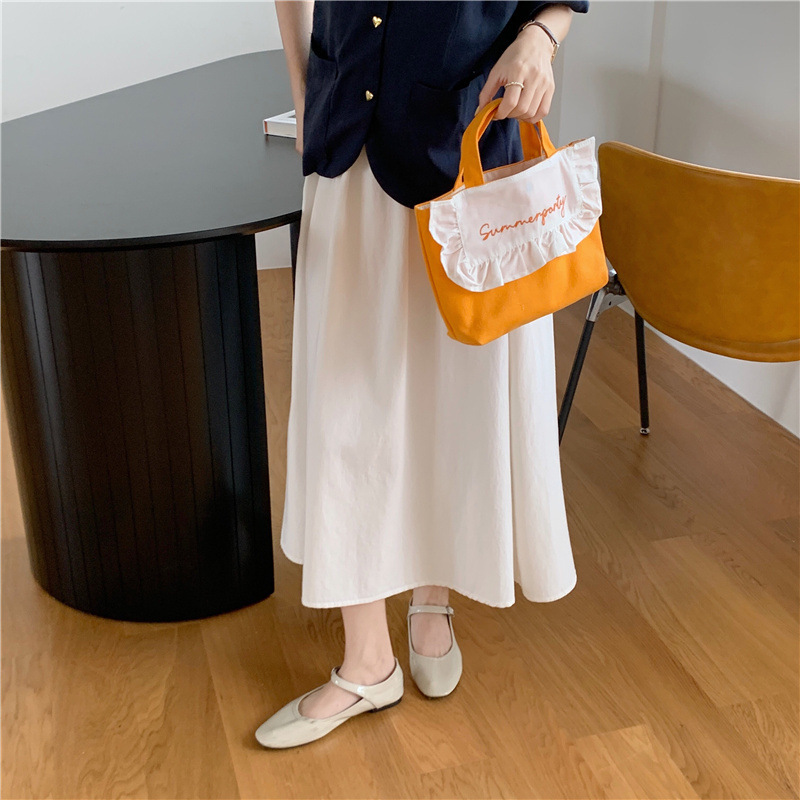 1441 Japanese and Korean chic Sweet ruffled bento Bag, Fresh embroidered hand-held small cloth bag, girl student bag wholesale undefined