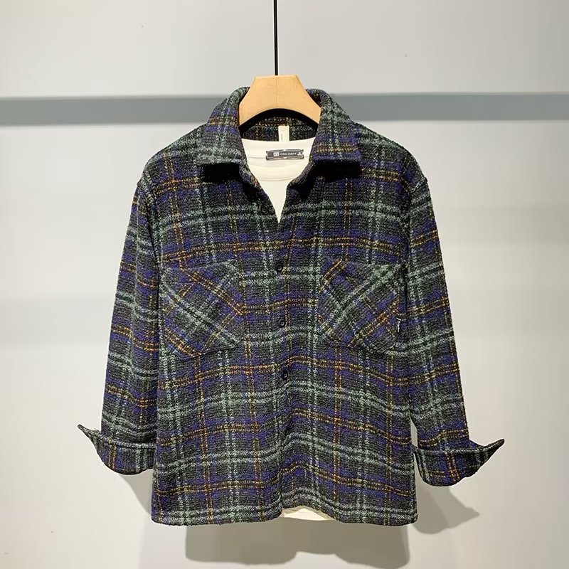 Japanische Retro-Jacke für Herren im High-End-Stil, neuer Herbst-Look, Chanel-inspiriertes Karohemd, Wolljacke, Trendmarke_voghion.com