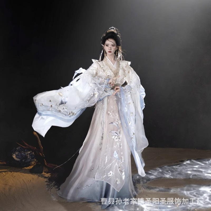 New Original Han Dynasty Female Qiyue Yaoguang Improved Wei and Jin Style Heavy Industry Embroider Cool Han Element Suit White