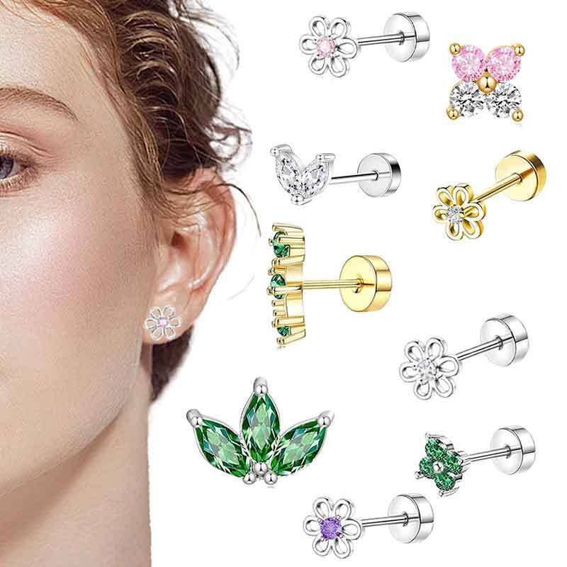 Silver pointed spike labret stud material detail