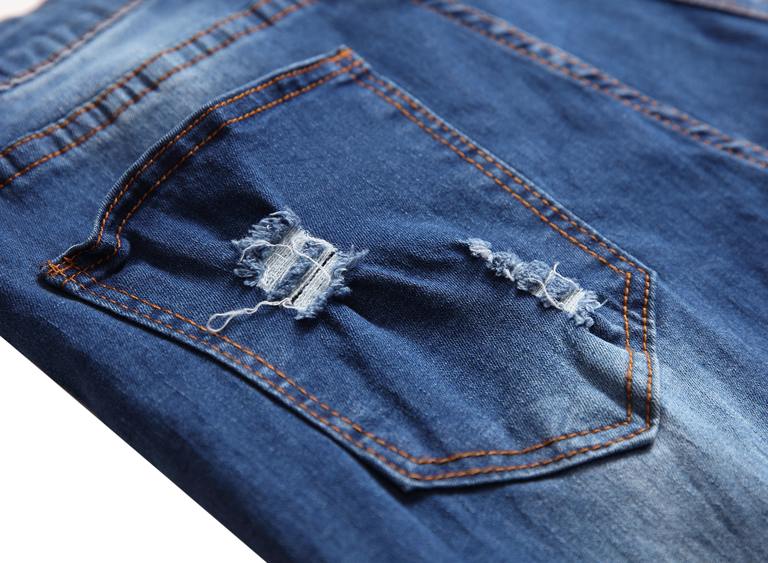 Men's Slim Fit Rose Embroidered Light Blue Stretch Denim Jeans_voghion.com