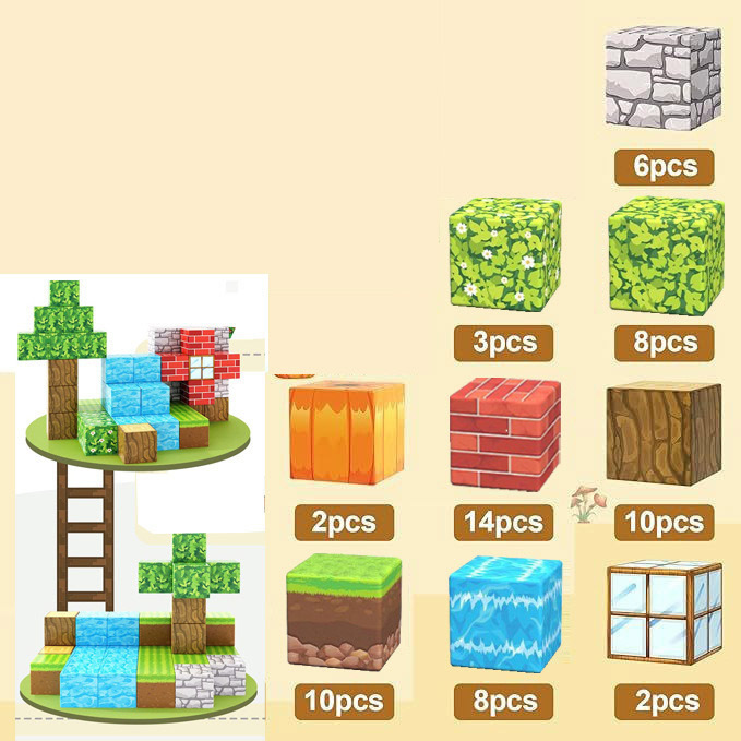 Transfronterizo My Magnet World Imán Bloques de construcción cuadrada Serie de bosque primitivo Bloques de construcción magnética Juguetes para niños